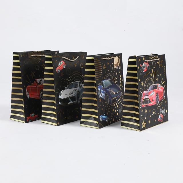Punga cadou L 26x32x10 cm, design negru cu masini