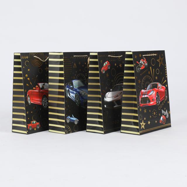 Punga cadou XL 30x41x12 cm, design negru cu masini