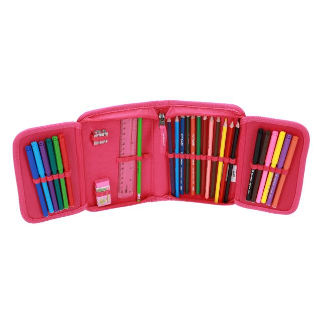 Penar echipat Abc, 1 compartiment, 2 clape roz, design printesa