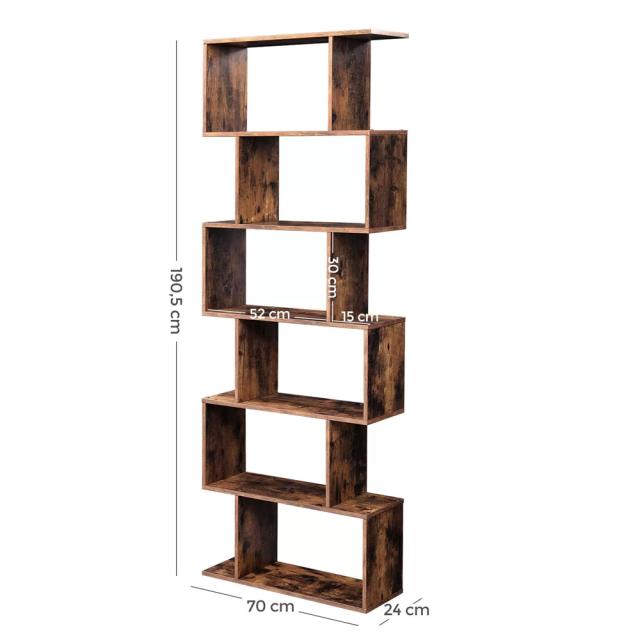 Biblioteca UnicSpot Zig-zag, maro, 70x24x190.5 cm