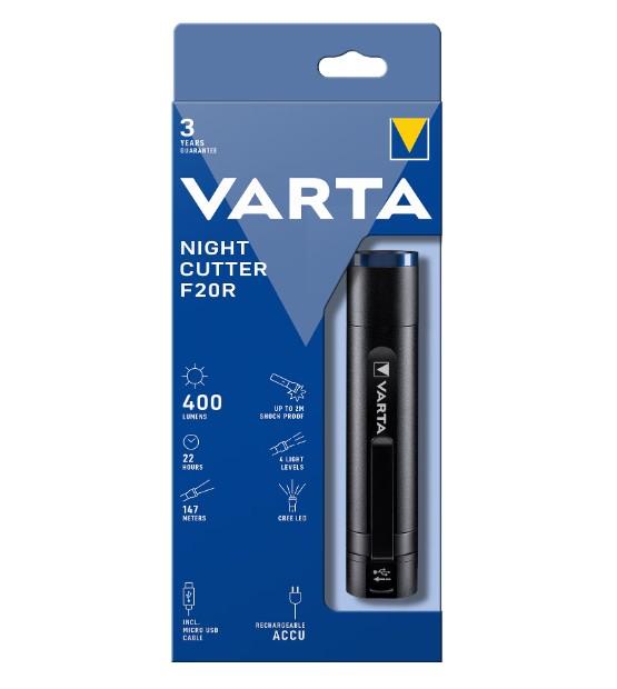 Lanterna LED reincarcabila Varta Night Cutter F20R, 400 lm, USB, Li-Ion 2600 mAh, IPX4