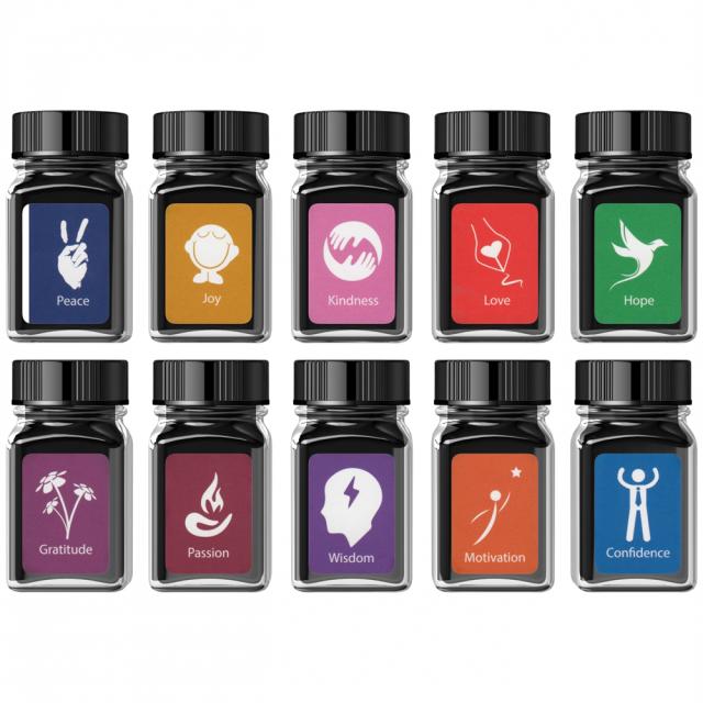 Set cerneala, Monteverde, Emotions Collection, 10 culori asortate, flacoane de 30 ml, editie cadou