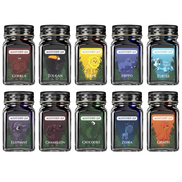 Set calimara cerneala, Monteverde, 10 flacoane a cate 30 ml, gama Jungle, culori asortate