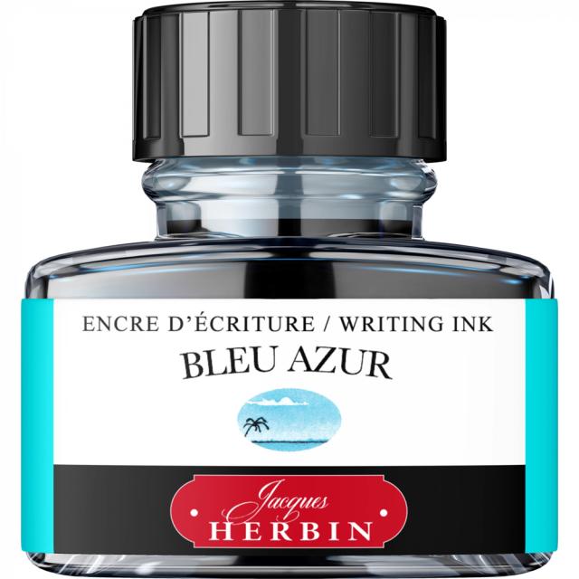 Cerneala stilou, Herbin, calimara 30 ml, Bleu Azur, scriere fina, culoare intensa