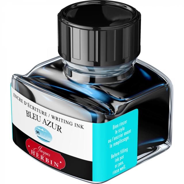 Cerneala stilou, Herbin, calimara 30 ml, Bleu Azur, scriere fina, culoare intensa