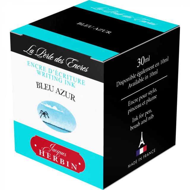 Cerneala stilou, Herbin, calimara 30 ml, Bleu Azur, scriere fina, culoare intensa