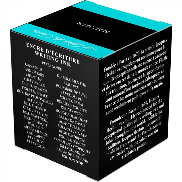 Cerneala stilou, Herbin, calimara 30 ml, Bleu Azur, scriere fina, culoare intensa