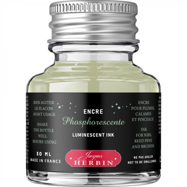 Calimara cerneala, Herbin, 30 ml Jacques Herbin Fine Arts Pigmented Phosphorescente, fosforescenta, vizibila in intuneric, pentru stilou sau toc