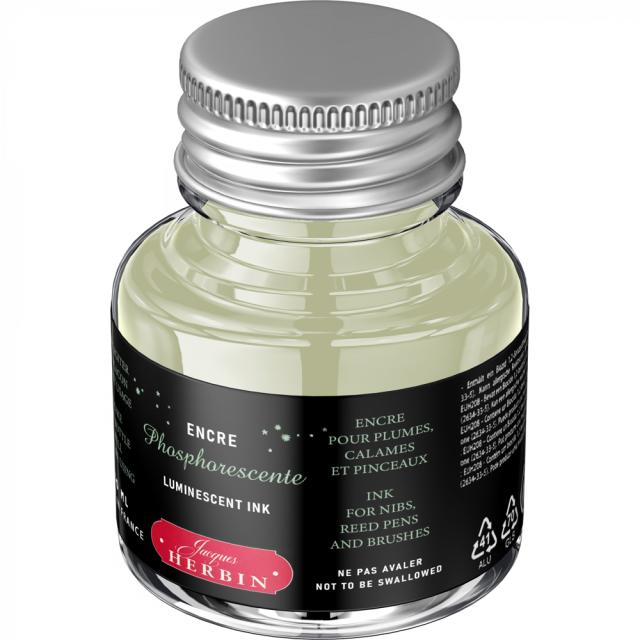 Calimara cerneala, Herbin, 30 ml Jacques Herbin Fine Arts Pigmented Phosphorescente, fosforescenta, vizibila in intuneric, pentru stilou sau toc