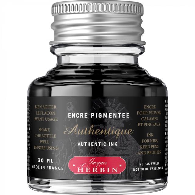 Cerneala notariala, Herbin, Jacques Herbin Fine Arts Pigmented Authentique Noir, 30 ml, negru intens, cu tanin din lemn de secada
