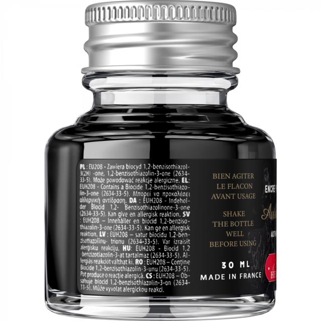 Cerneala notariala, Herbin, Jacques Herbin Fine Arts Pigmented Authentique Noir, 30 ml, negru intens, cu tanin din lemn de secada