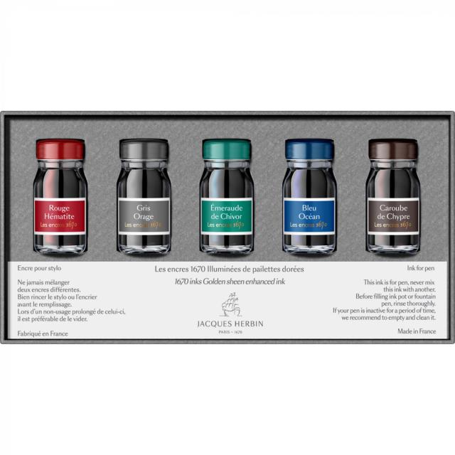 Set cerneala, Herbin, 5 Calimara 10 ml, Prestige 1670 Collection, editie de lux, cerneala de calitate superioara