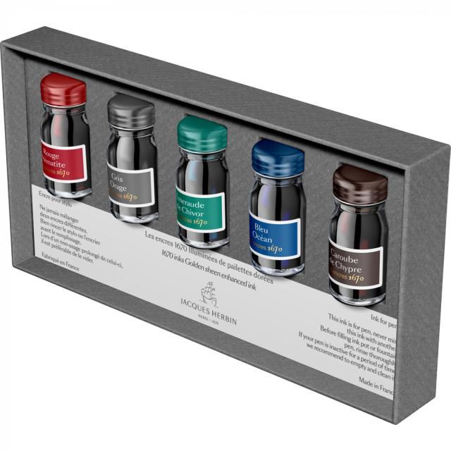 Set cerneala, Herbin, 5 Calimara 10 ml, Prestige 1670 Collection, editie de lux, cerneala de calitate superioara