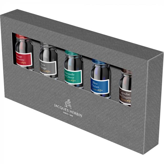 Set cerneala, Herbin, 5 Calimara 10 ml, Prestige 1670 Collection, editie de lux, cerneala de calitate superioara