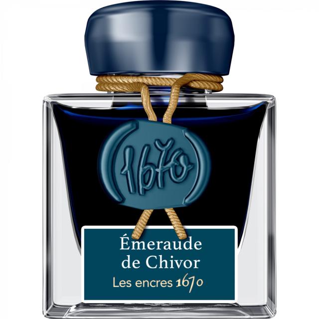 Cerneala, Herbin, Jacques Herbin Prestige 1670 Emeraude de Chivor, capacitate 50 ml, nuanta esmerald, editie speciala.