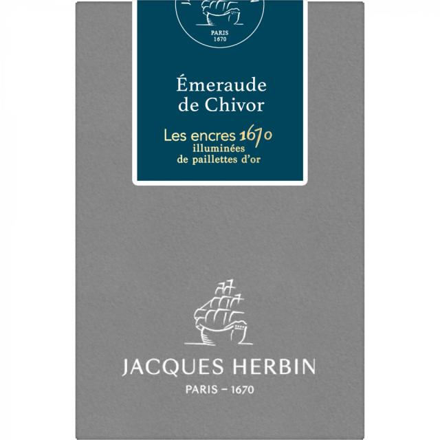 Cerneala, Herbin, Jacques Herbin Prestige 1670 Emeraude de Chivor, capacitate 50 ml, nuanta esmerald, editie speciala.