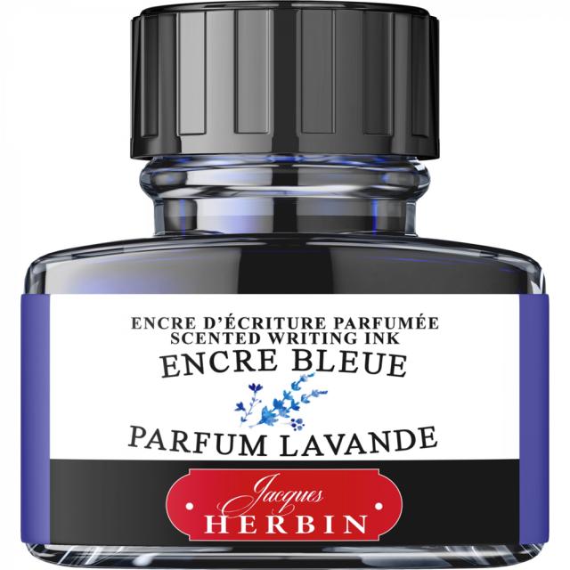 Calimara cerneala parfumata, Herbin, Jacques Herbin Writing Scented Blue, parfum lavanda, capacitate 30 ml, culoare albastra