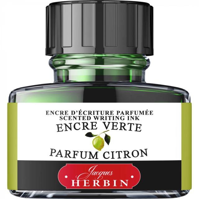Calimara cerneala parfumata, Herbin, Jacques Herbin Writing Scented Green, verde lamaie, 30 ml