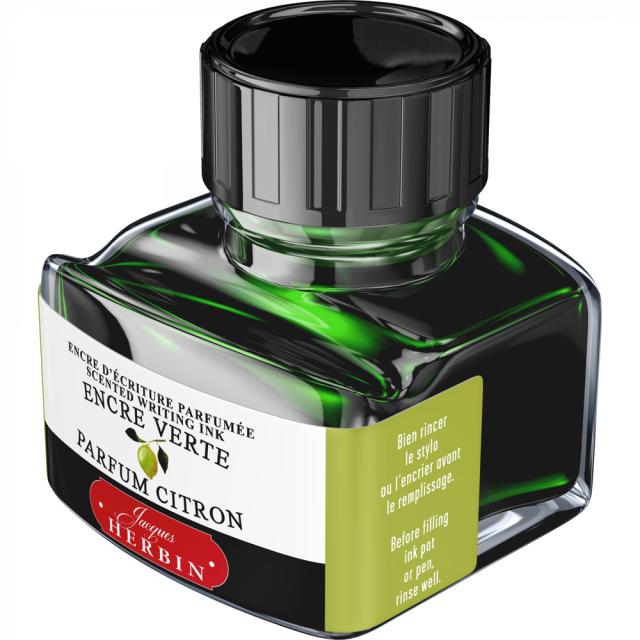 Calimara cerneala parfumata, Herbin, Jacques Herbin Writing Scented Green, verde lamaie, 30 ml