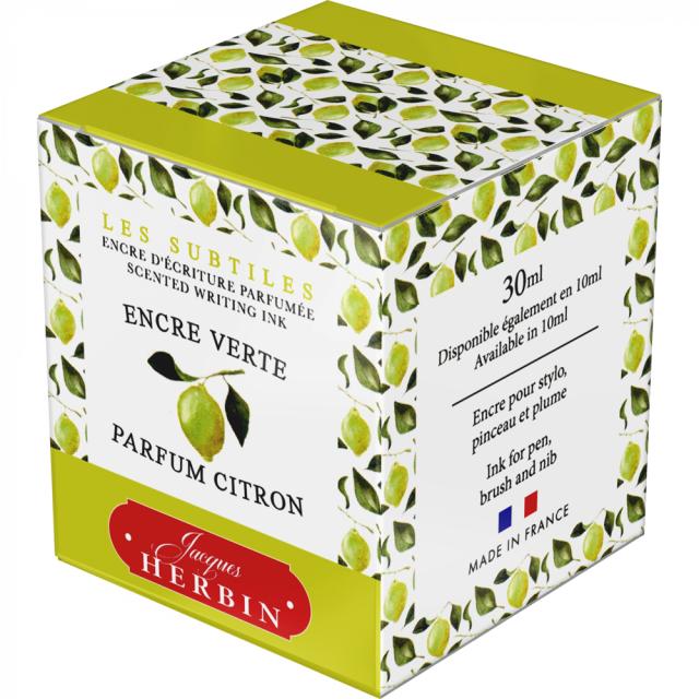 Calimara cerneala parfumata, Herbin, Jacques Herbin Writing Scented Green, verde lamaie, 30 ml