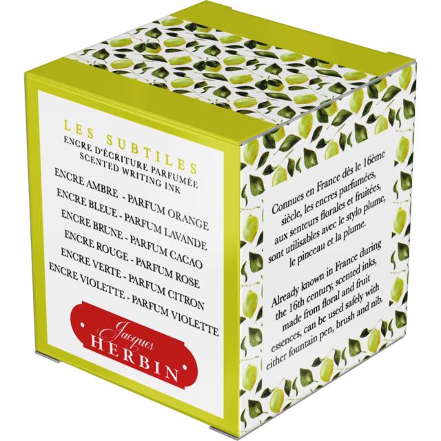 Calimara cerneala parfumata, Herbin, Jacques Herbin Writing Scented Green, verde lamaie, 30 ml