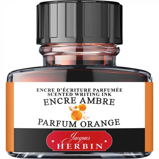 Calimara cerneala parfumata, Herbin, Jacques Herbin Writing Scented Amber, parfum portocale, 30 ml, nuanta caramizie