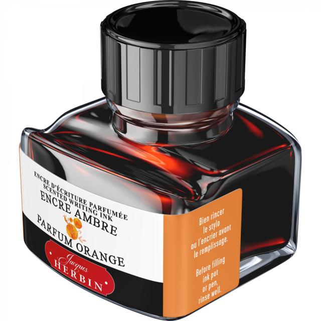 Calimara cerneala parfumata, Herbin, Jacques Herbin Writing Scented Amber, parfum portocale, 30 ml, nuanta caramizie