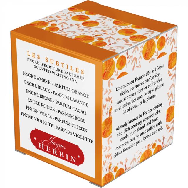 Calimara cerneala parfumata, Herbin, Jacques Herbin Writing Scented Amber, parfum portocale, 30 ml, nuanta caramizie