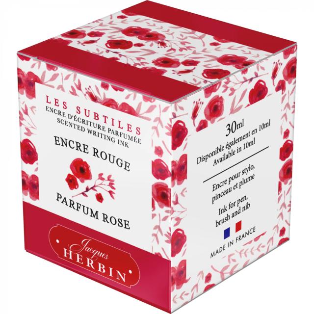 Cerneala parfumata, Herbin, Jacques Herbin Writing Scented Red, aroma de trandafiri, capacitate 30 ml, culoare rosie