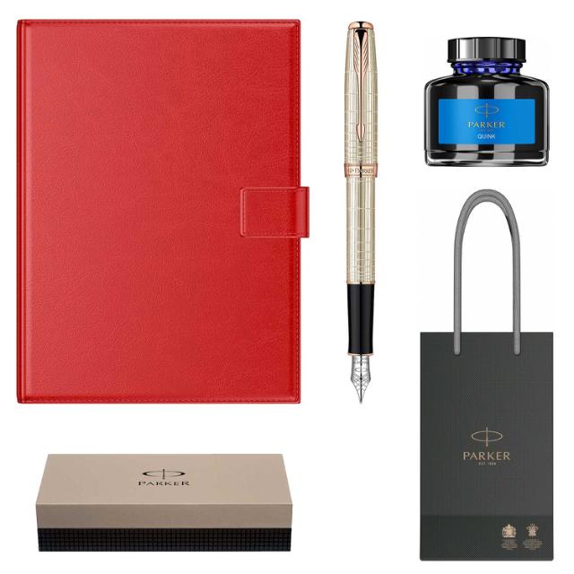 Set stilou Parker Sonnet din argint masiv Velvet PGT, calimara, organizer A4 si punga Parker