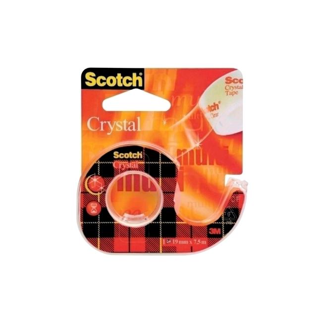 Banda adeziva Scotch Crystal Clear, 19 mm x 7.5 m, cu dispenser