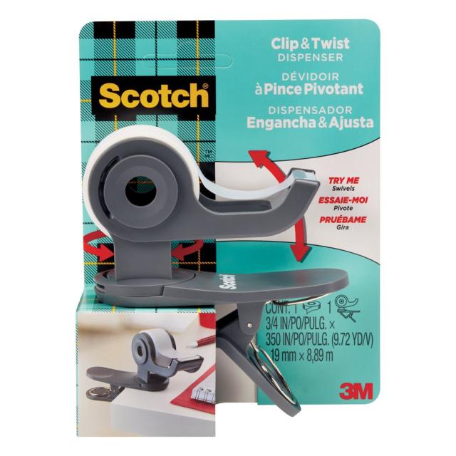 Dispenser Scotch Clip & Twist Antracit, inclusiv o rola banda adeziva Scotch Magic, 19 mm x 8.89 mm