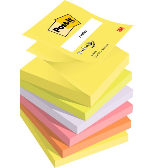 Notite adezive Post-it®, Z-notes, neon asortate, 100 file/bucata, 6 bucati/pachet