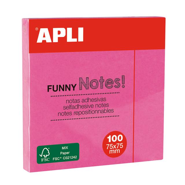 Notite adezive, Apli, 75 x 75 mm, roz, 100 file