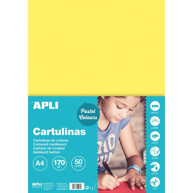 Carton color, Apli, A4, 170 g, 50 coli/top, galben pal