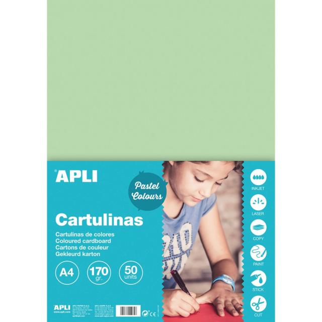 Carton color, Apli, A4, 170 g, 50 coli/top, verde smarald