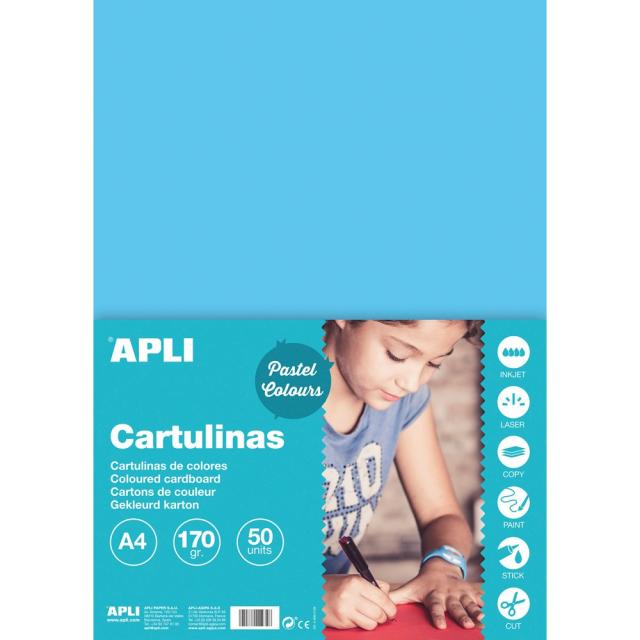 Carton color, Apli, A4, 170 g, 50 coli/top, bleu pal