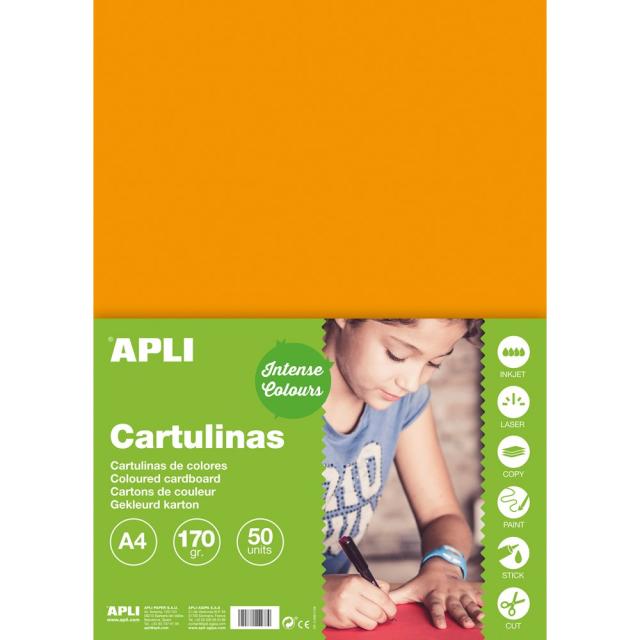 Carton color, Apli, A4, 170 g, 50 coli/top, portocaliu