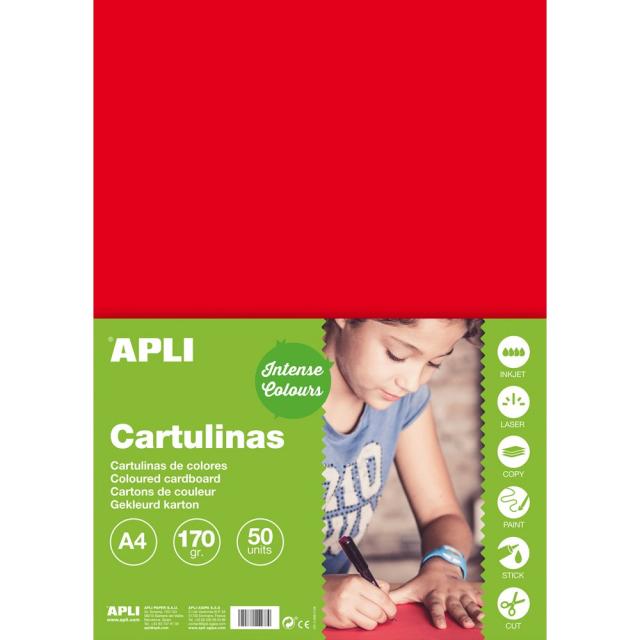 Carton color, Apli, A4, 170 g, 50 coli/top, rosu