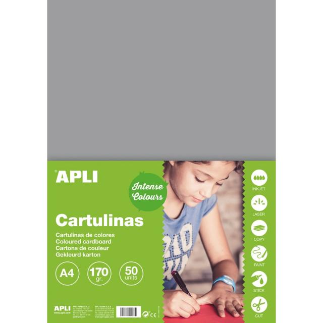 Carton color, Apli, A4, 170 g, 50 coli/top, gri