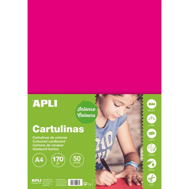Carton color, Apli, A4, 170 g, 50 coli/top, fuchsia