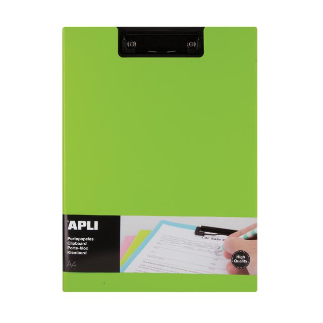 Clipboard Apli A4 PP cu clapa verde, clip metalic, rezistent