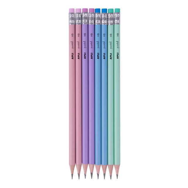 Display seturi 12 creioane Apli Nordik grafit, HB, cu radiera, 12 pachete/set