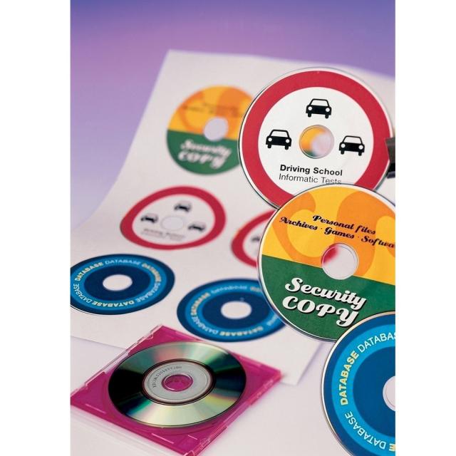 Etichete autoadezive Apli multimedia, A4, CD/DVD, diametru exterior: 117 mm, diametru interior: 18 mm, 50 bucati, 25 coli/set