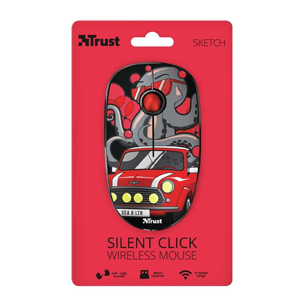 Mouse Wireless TRUST Sketch Silent Click, 1600 dpi, rosu