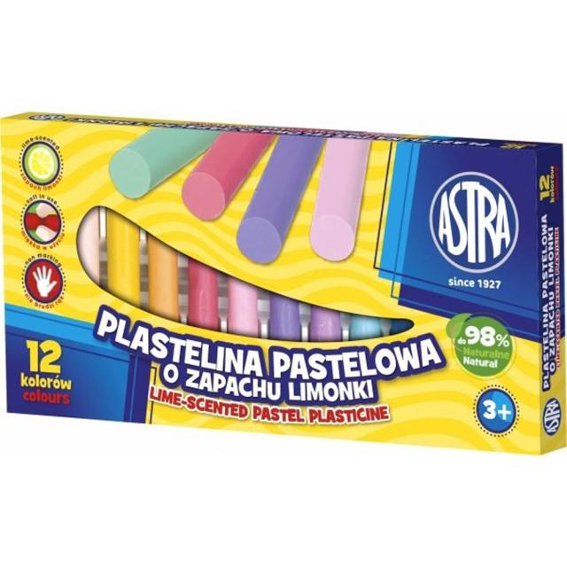 Plastilina Astra, 12 culori pastelate cu parfum de lamaie