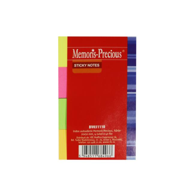 Index autoadeziv Memoris-Precious, hartie 20 x 50 mm, 4 culori, 40 file