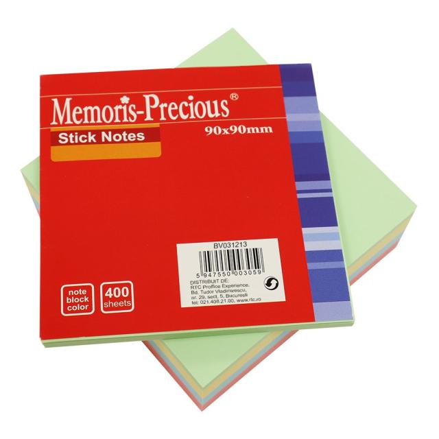 Notite adezive, Memoris Precious, 90 x 90 mm, multicolor, 400 file/set