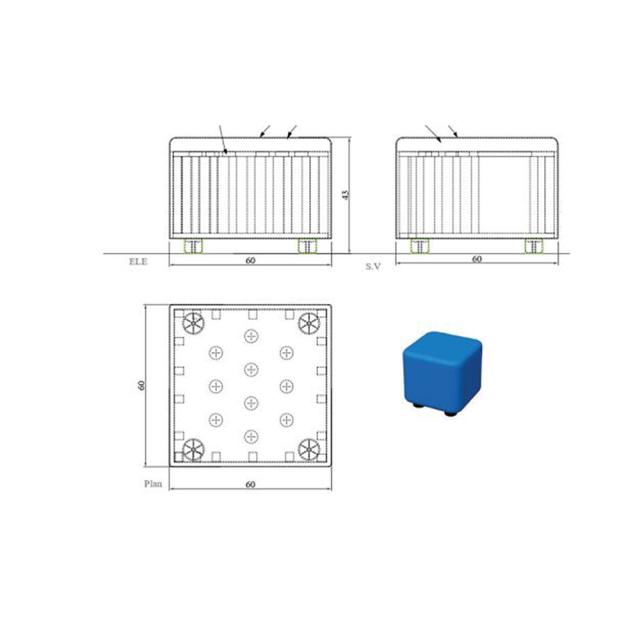 Taburet eco piele RFG Cube, 60x60x43 cm, albastru