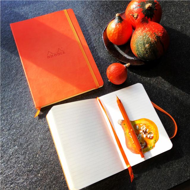 Notebook A5 Rhodiarama, 80 file, ivory, dictando, tangerine